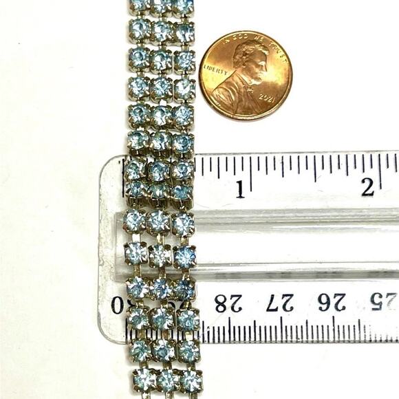Vintage Necklace Baby Blue Rhinestone 13" Choker Vtg Costume Jewelry M03 - Picture 5 of 7